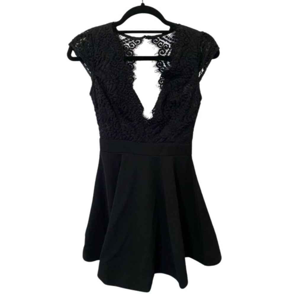 Black Dress with lace, open back, size adult small in excellent condition